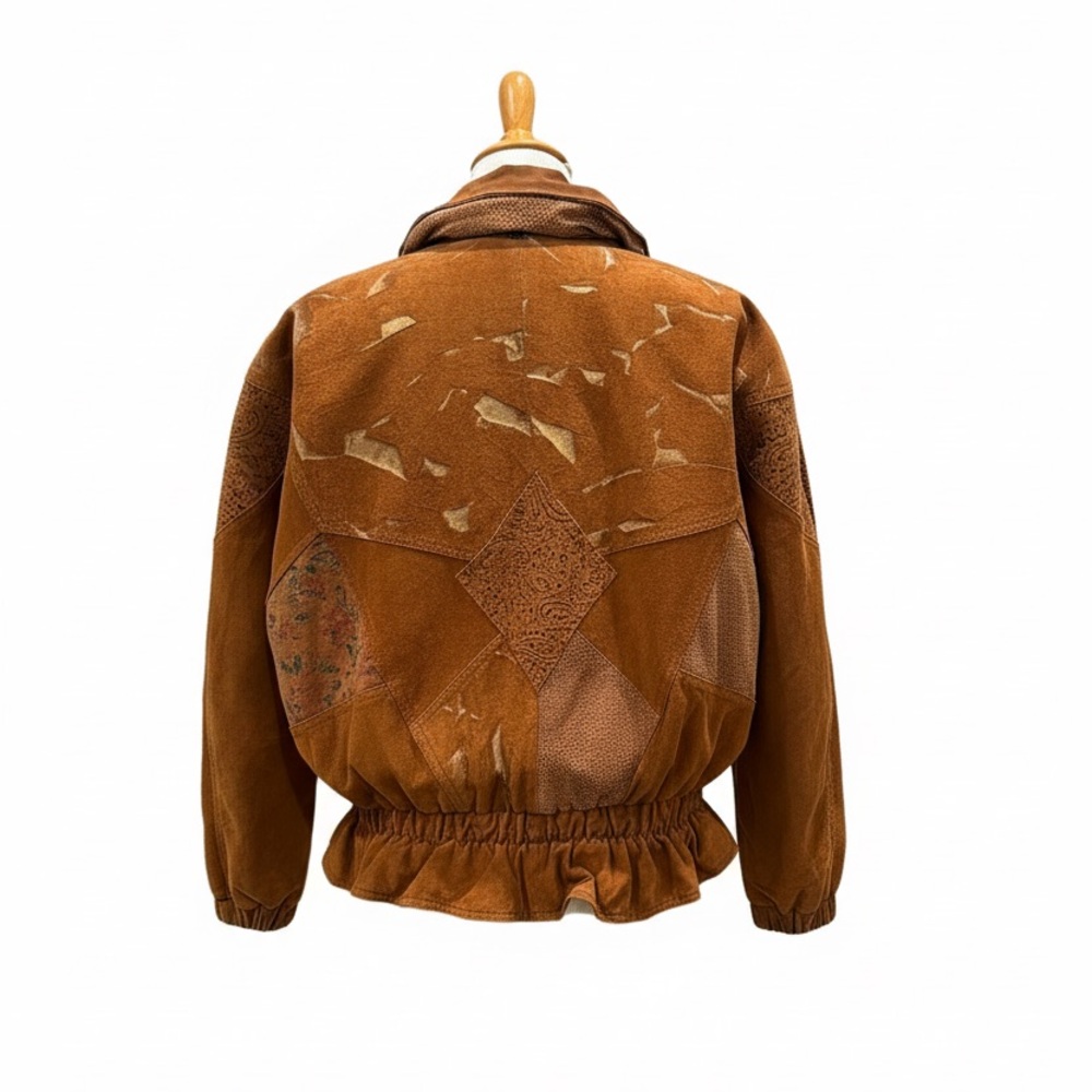 Vintage Leather Patchwork Jacket With Ragland Sle… - image 3